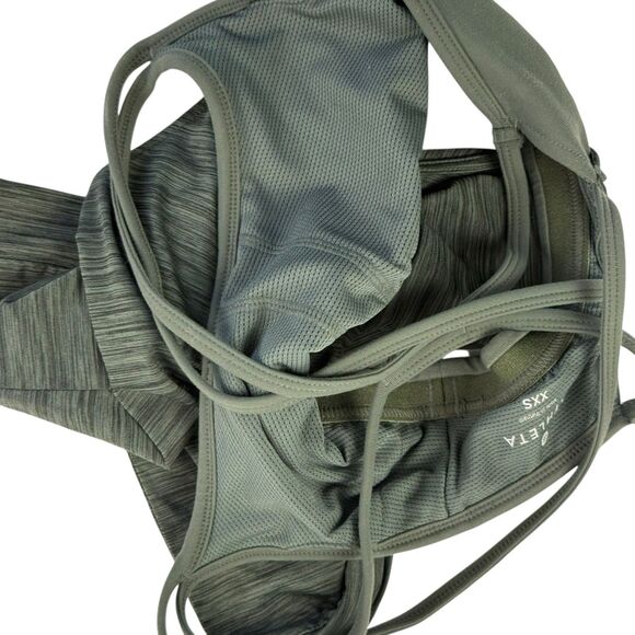 Athleta Energize Tank Top Green Heather Shadow Stripe Women XXS Built-In Bra - Picture 5 of 12